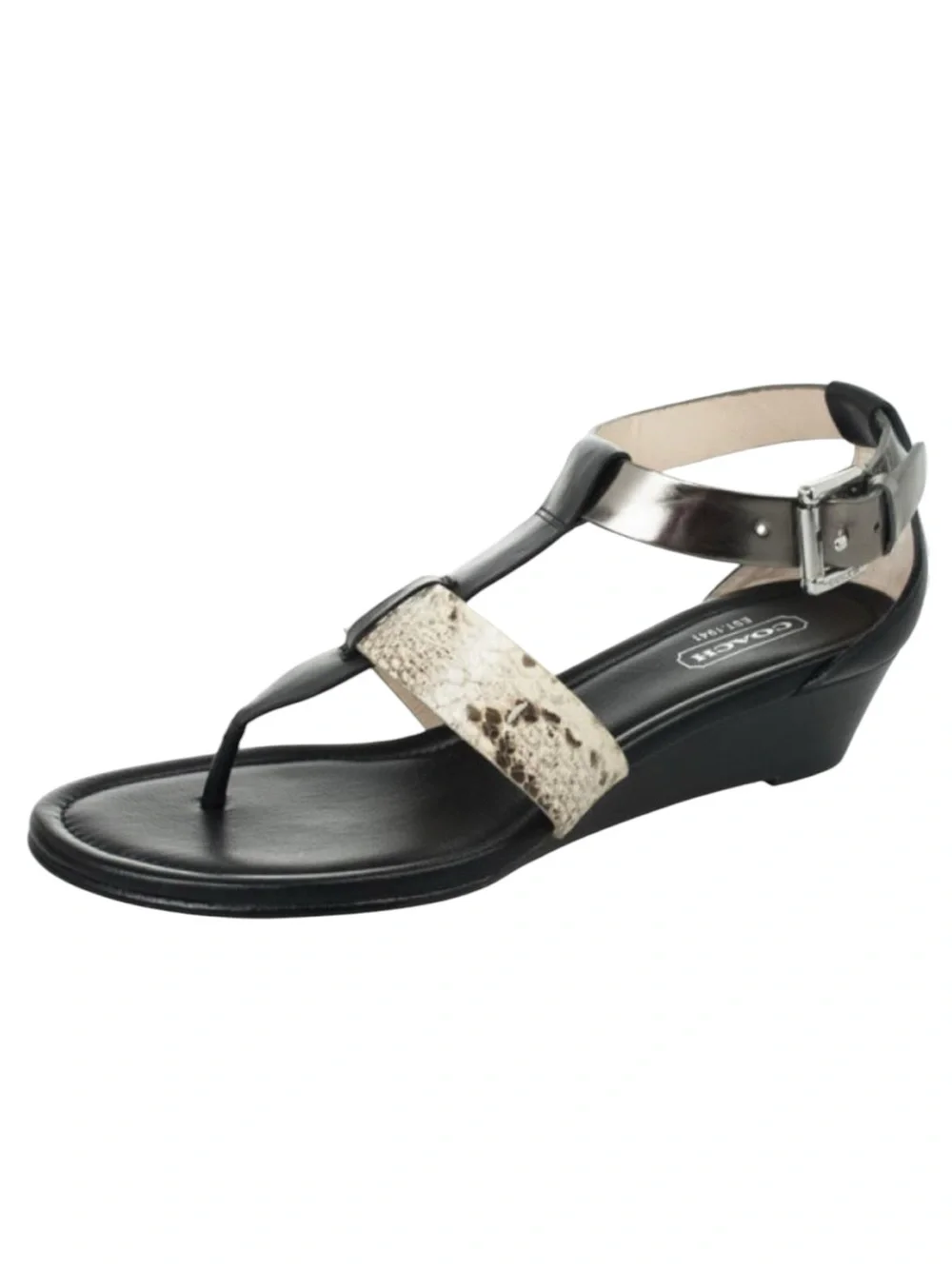 COACH Vachetta Velvet Wedge Thong Sandals with Snakeskin T-Strap Size 8 -- NWOB